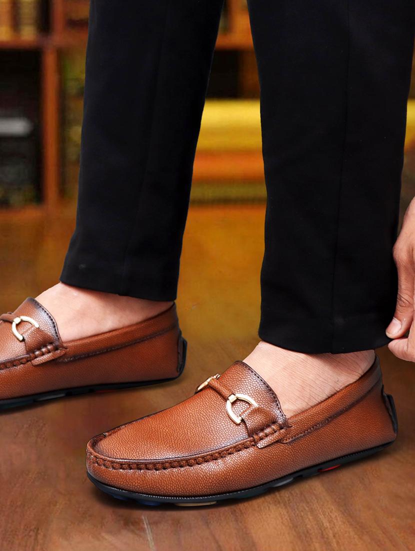men brown solid slip on horsebit loafer - 21911731 -  Standard Image - 1