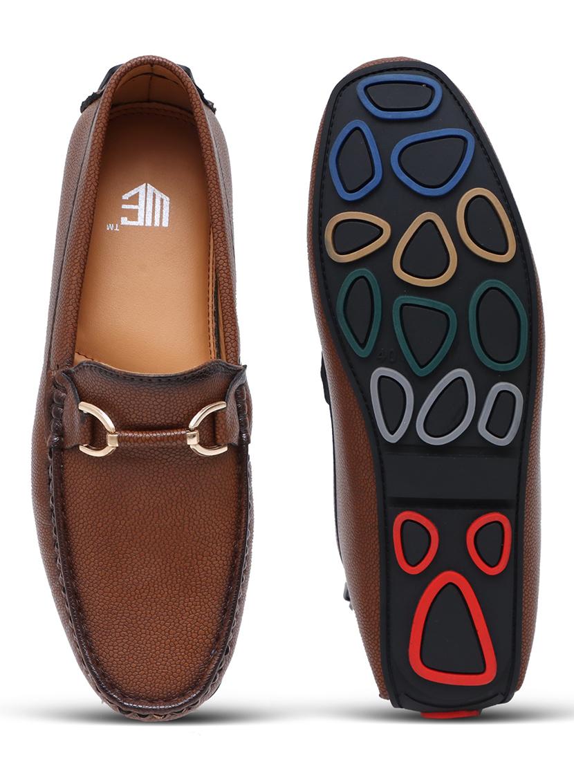 men brown solid slip on horsebit loafer - 21911731 - Standard Image - 6