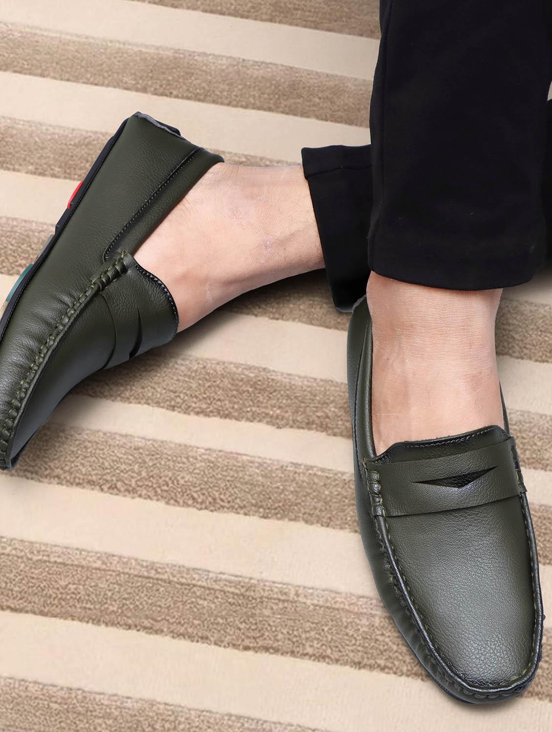 men olive solid slip on loafer - 21911733 - Standard Image - 1