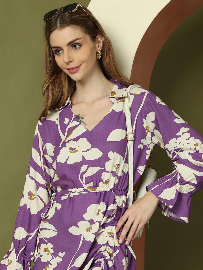 women floral printed collared ruched dress - 21911752 - Standard Image - 4