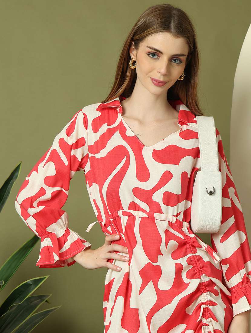 Women Printed Collared Ruched Dress - 21911753 -  Standard Image - 4