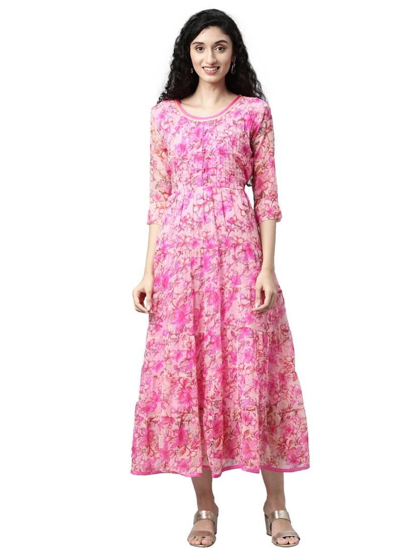 women floral printed round neck tiered dress - 21911785 -  Zoom Image - 0