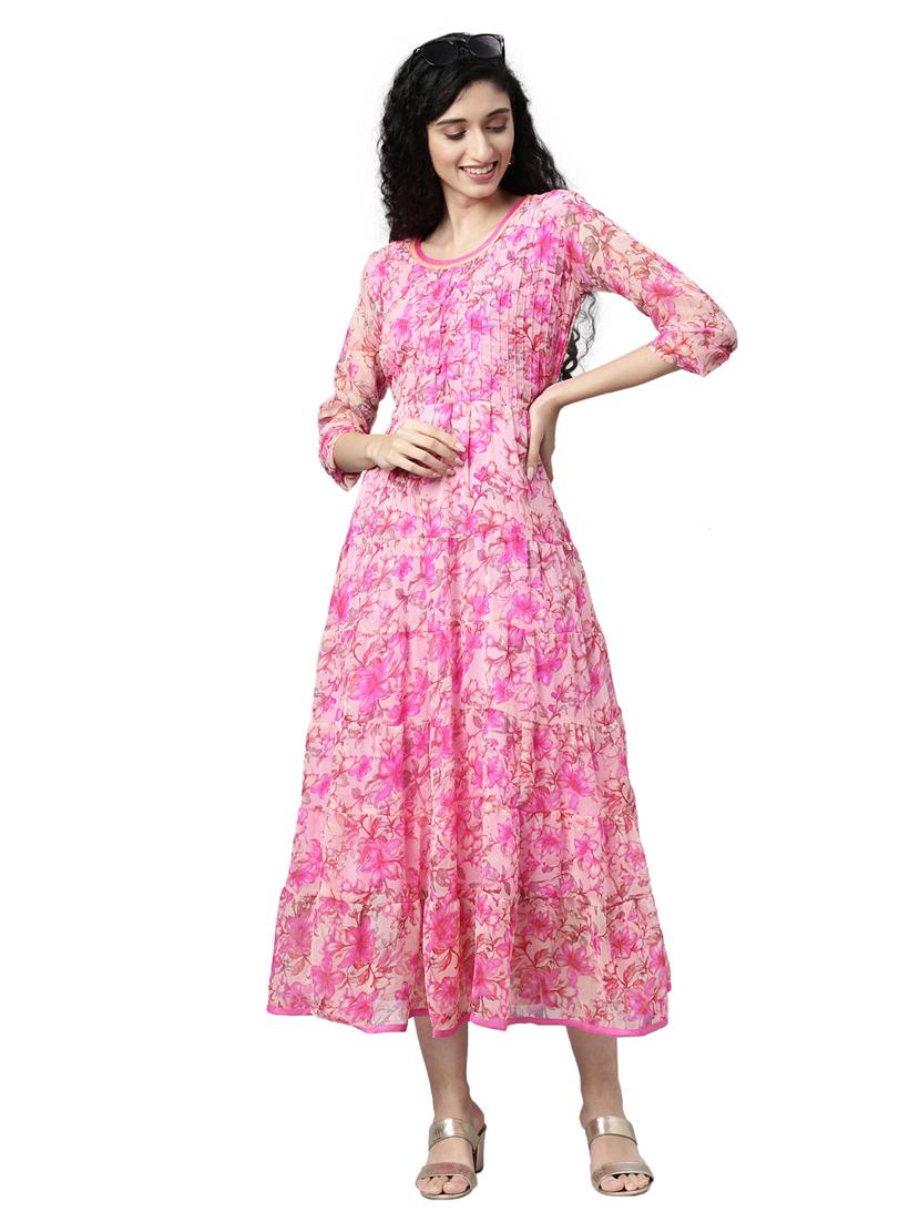 women floral printed round neck tiered dress - 21911785 -  Standard Image - 1