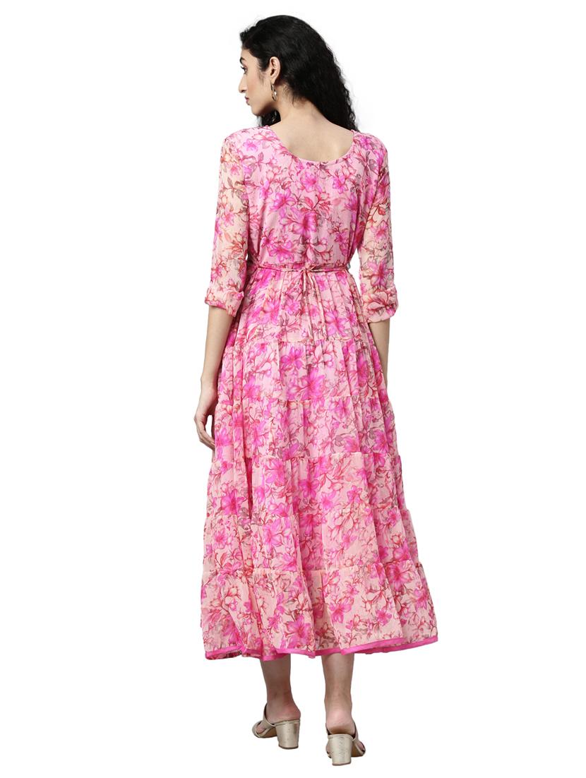 women floral printed round neck tiered dress - 21911785 - Standard Image - 4