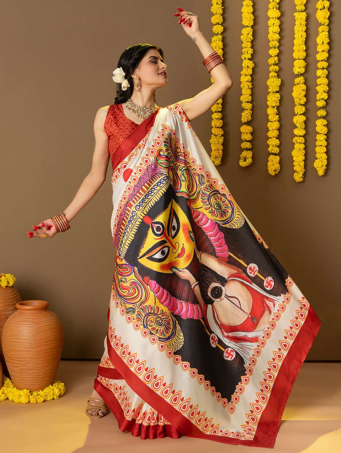 women printed casual wear saree with blouse - 21911820 - Standard Image - 4