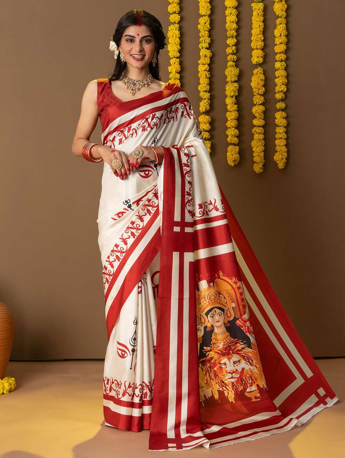 women printed casual wear saree with blouse
