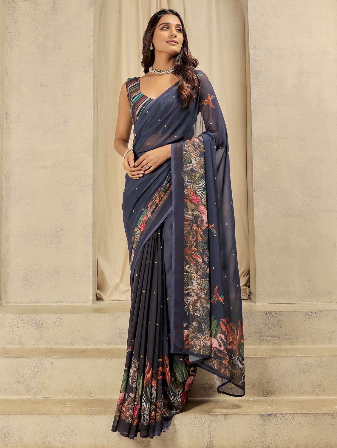 women printed casual wear saree with blouse