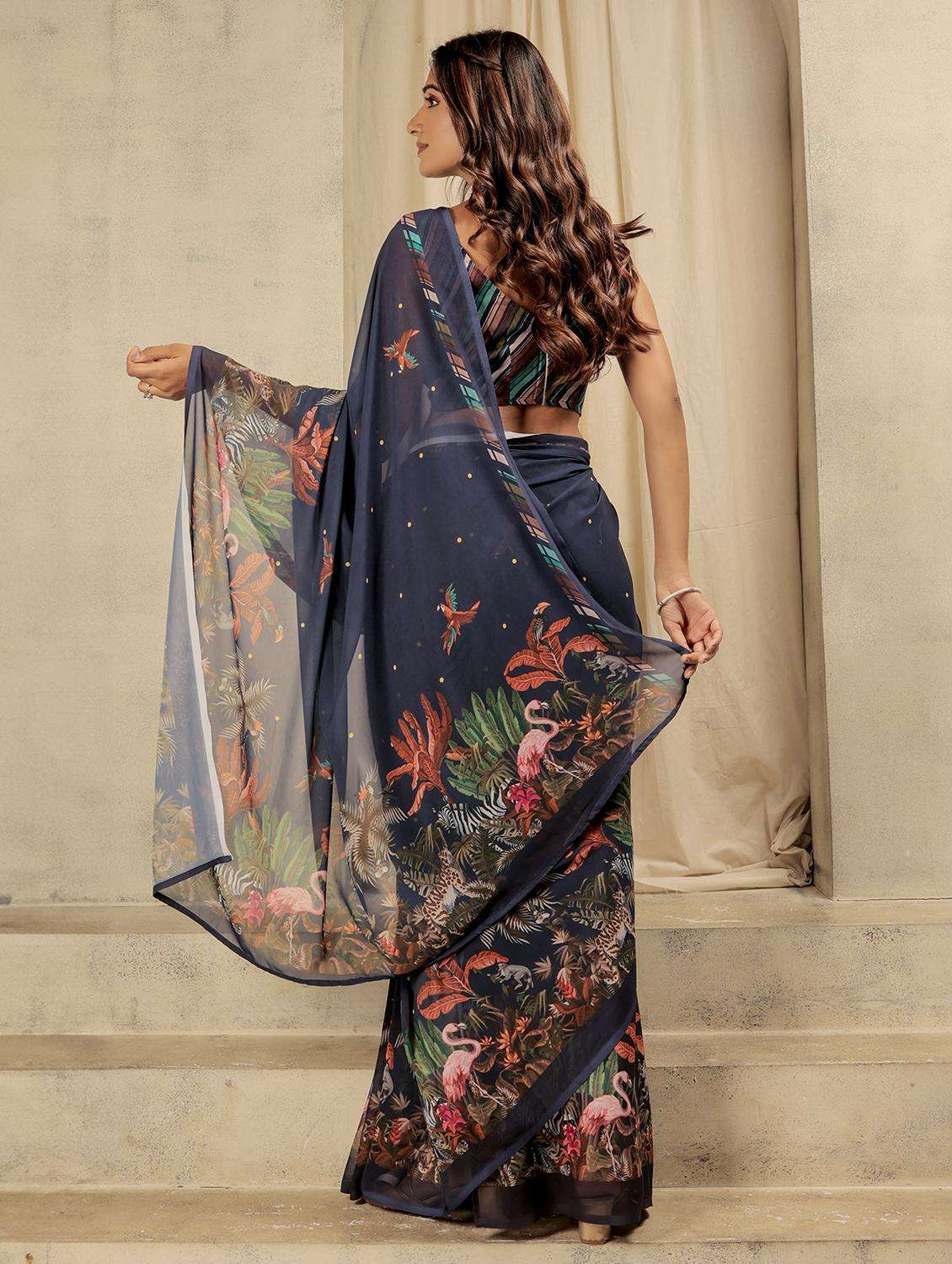 women printed casual wear saree with blouse - 21911830 -  Standard Image - 4