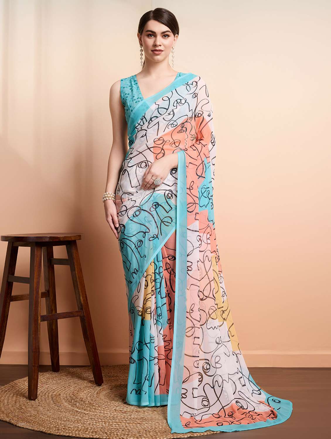 women printed casual wear saree with blouse