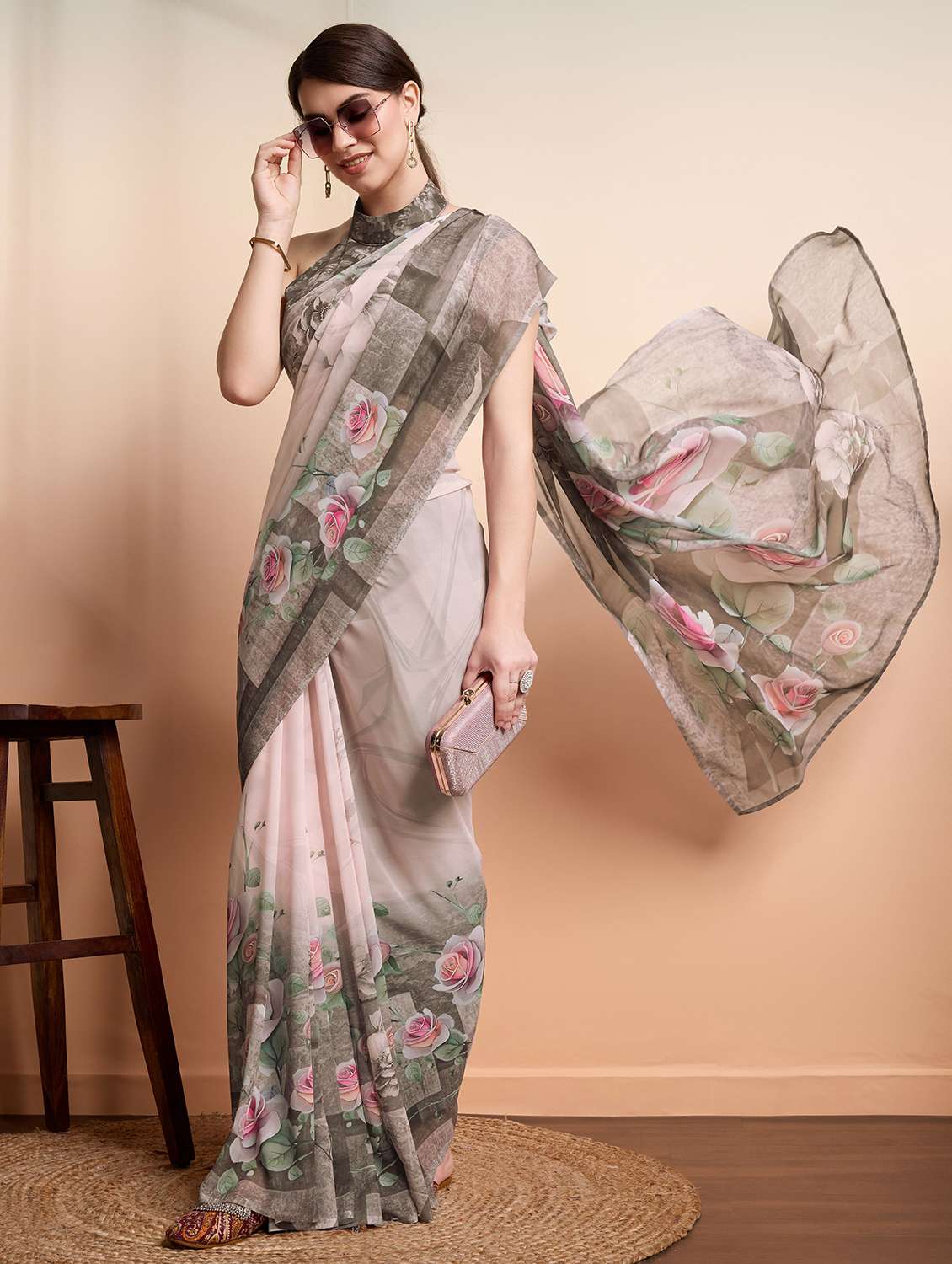 women printed casual wear saree with blouse