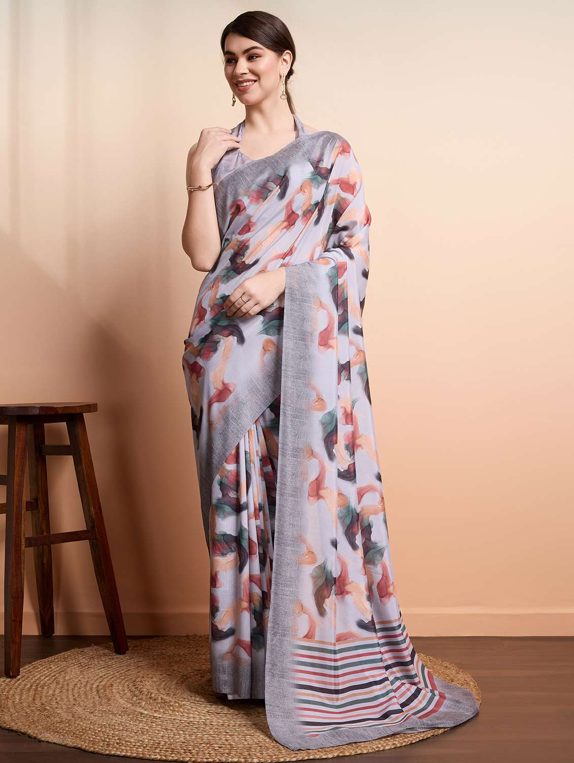 women printed casual wear saree with blouse