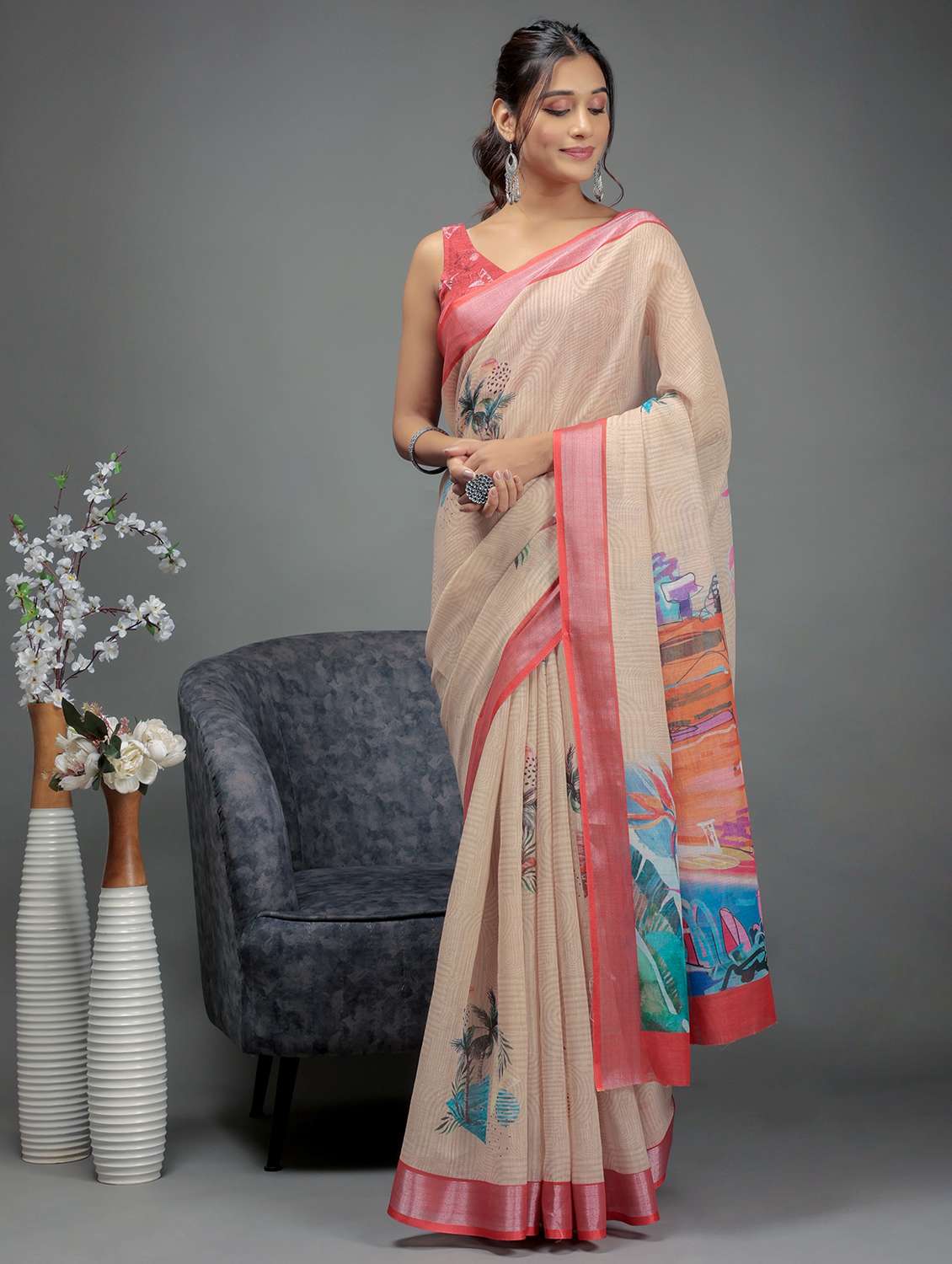 women printed casual wear saree with blouse - 21911853 - Zoom Image - 0