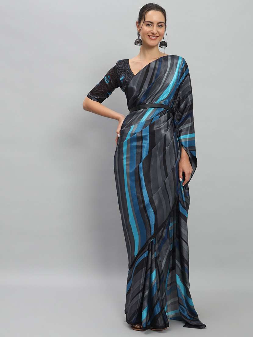 women striped ready to wear saree with blouse