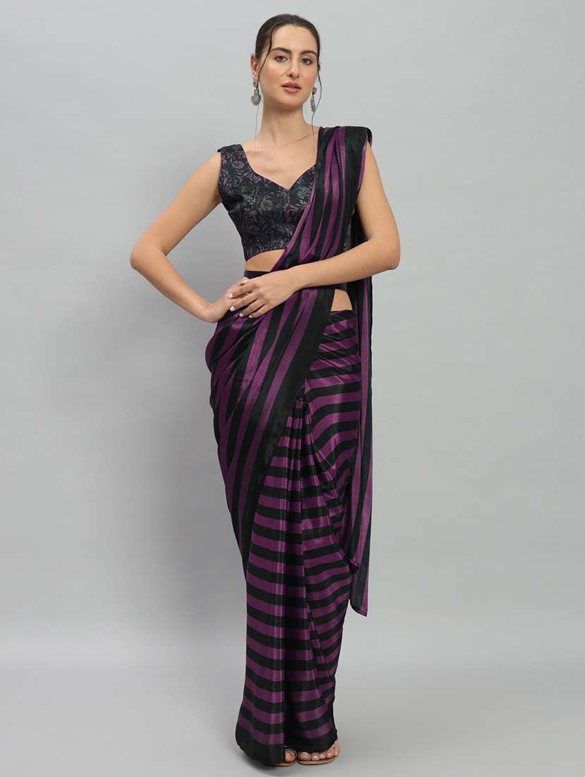 women striped ready to wear saree with blouse