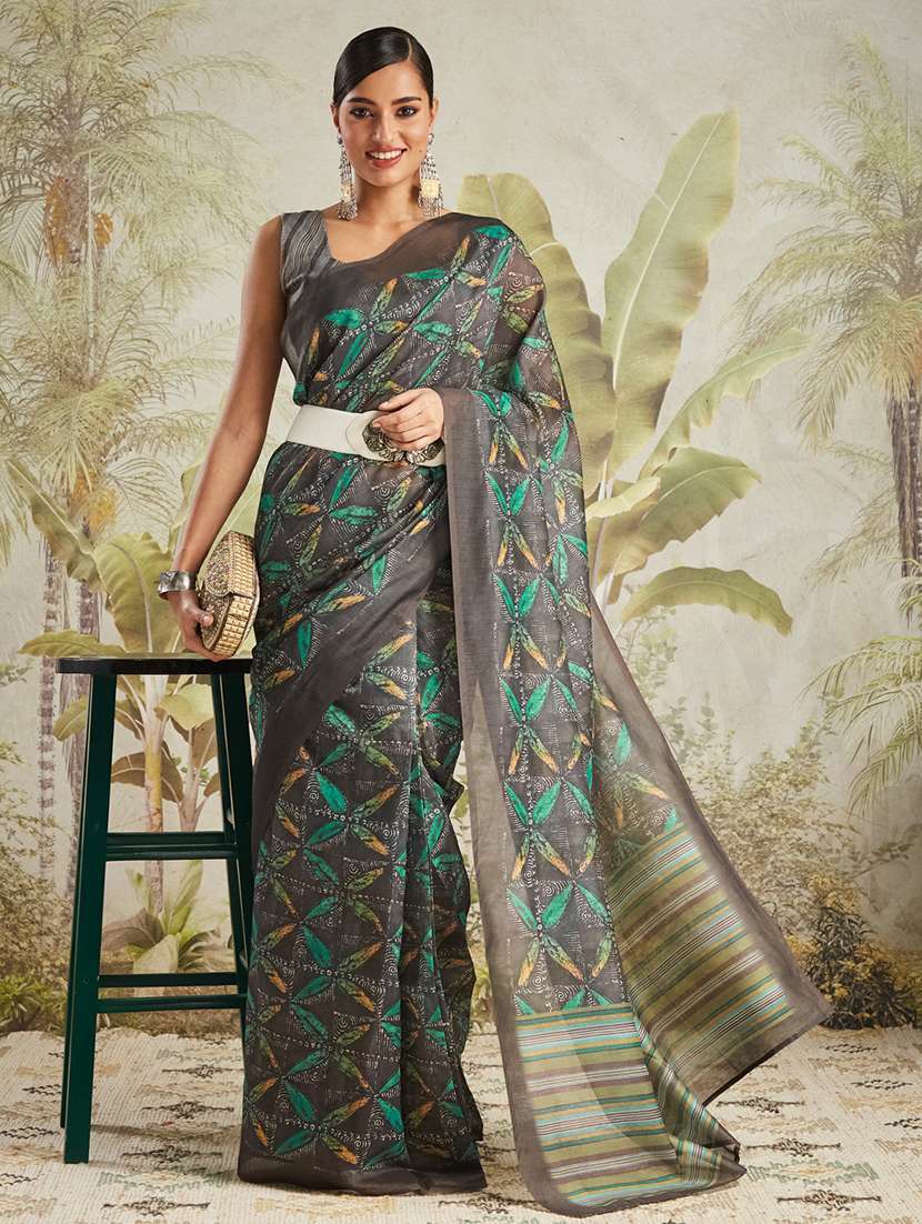 women printed ready to wear saree with blouse