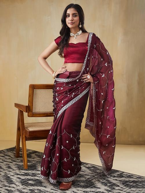 women embroidered ready to wear saree with blouse - 21911903 - Standard Image - 0