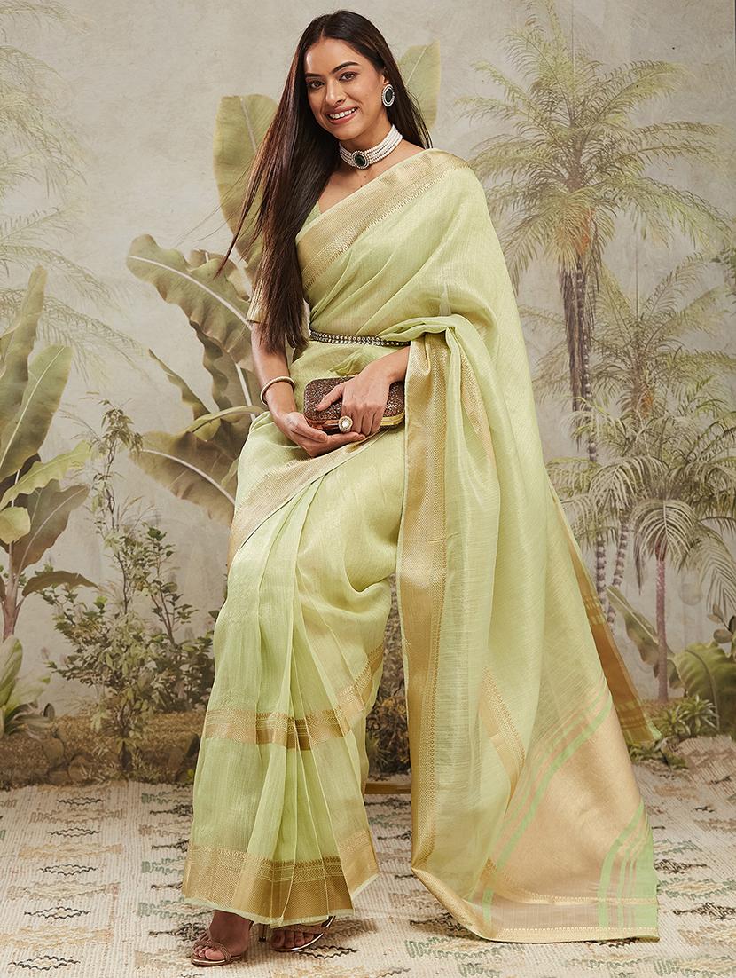 women solid with bordered ready to wear saree with blouse