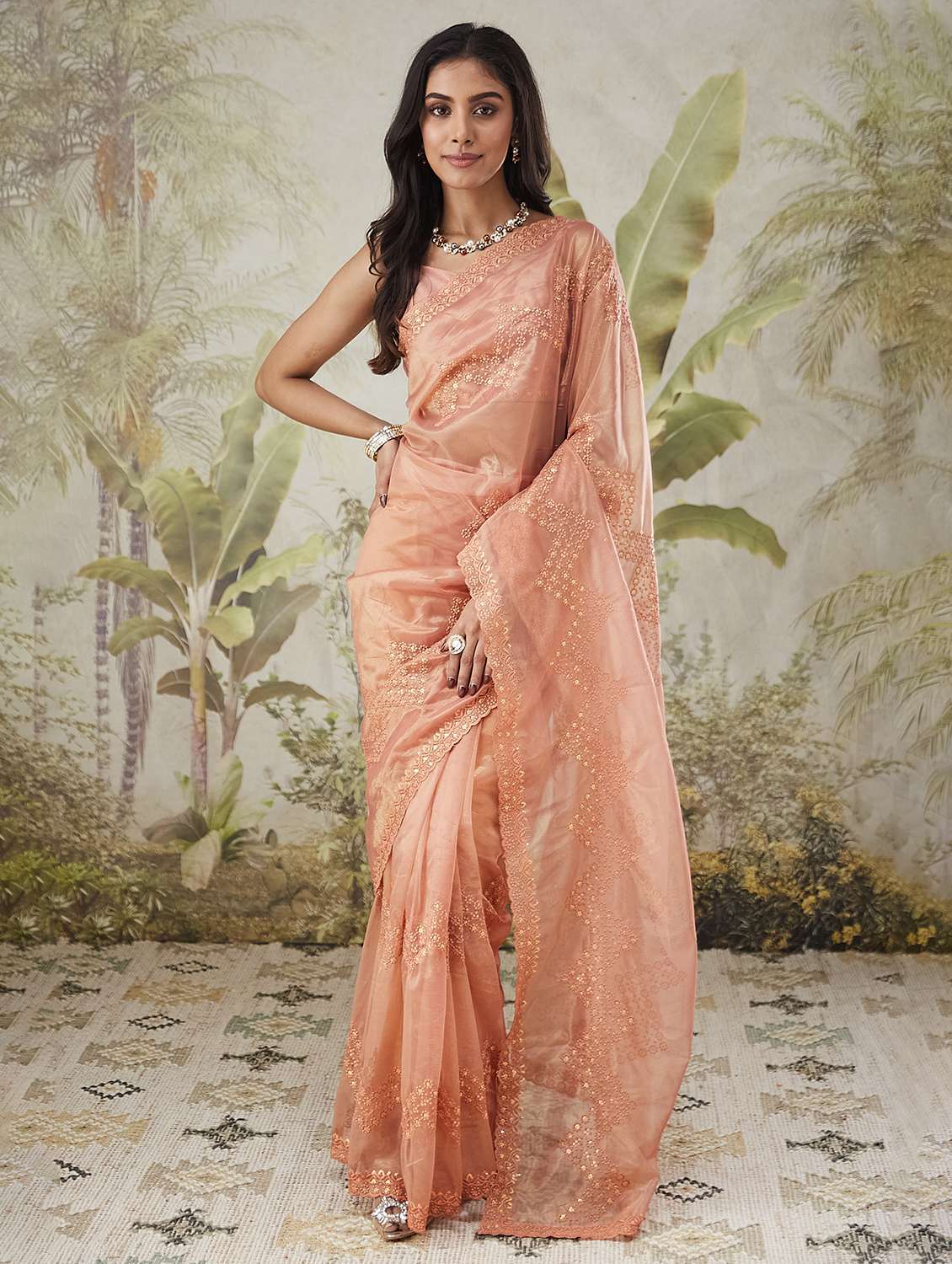 women embroiderd ready to wear saree with blouse