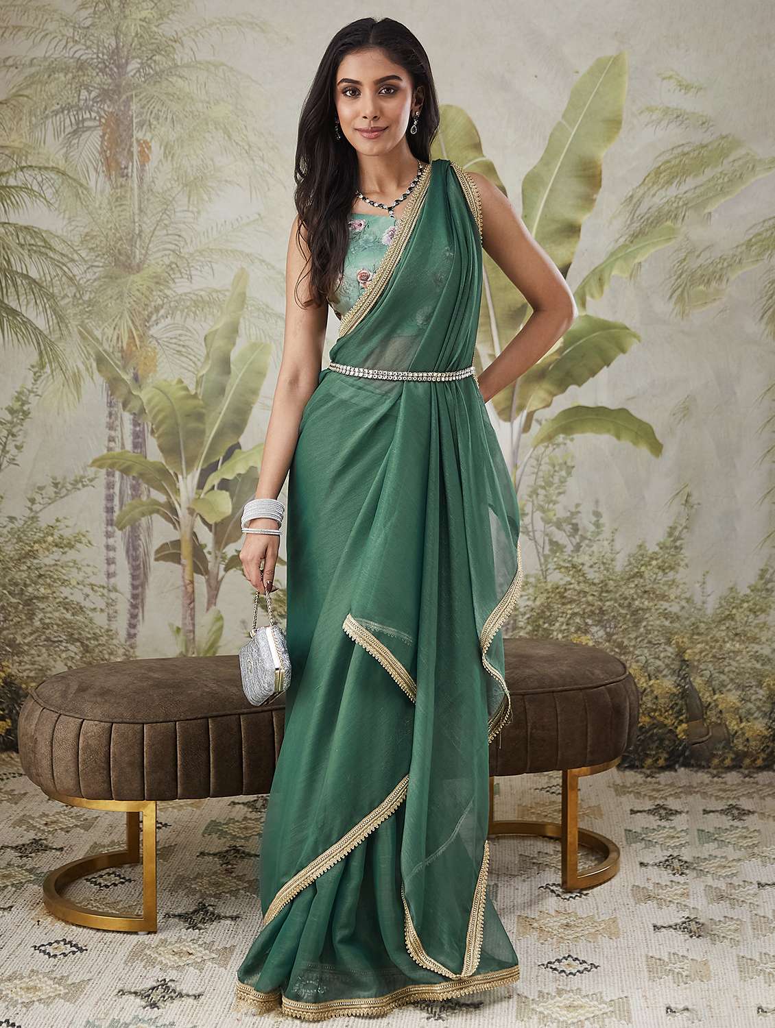 women gota detailed ready to wear saree with blouse