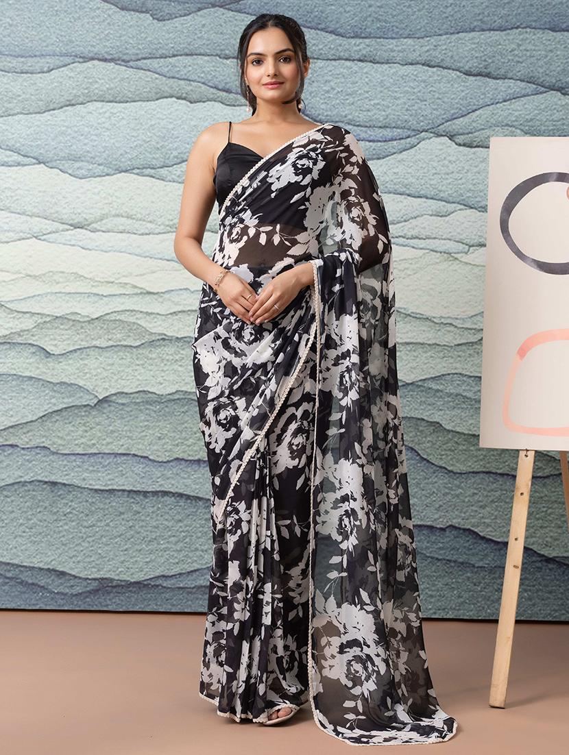 women black floral printed saree with blouse - 21911951 -  Zoom Image - 0