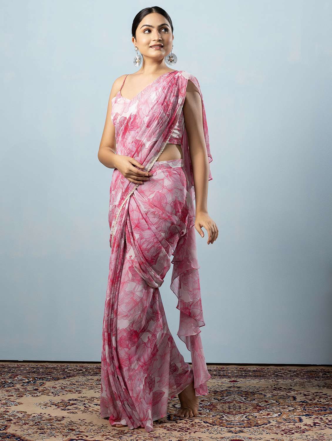 women printed ready to wear saree with blouse - 21911955 - Standard Image - 1
