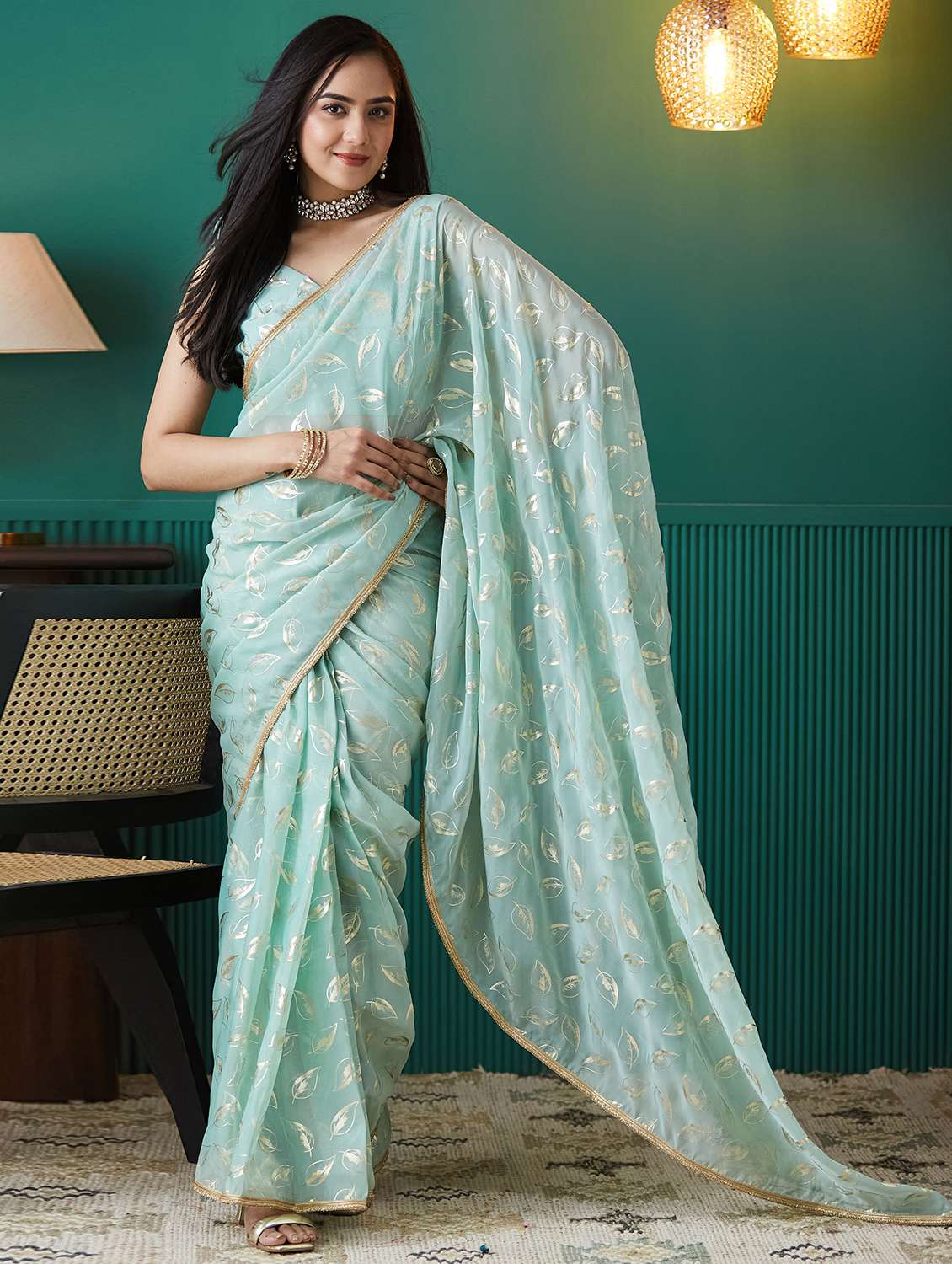 women printed ready to wear saree with blouse