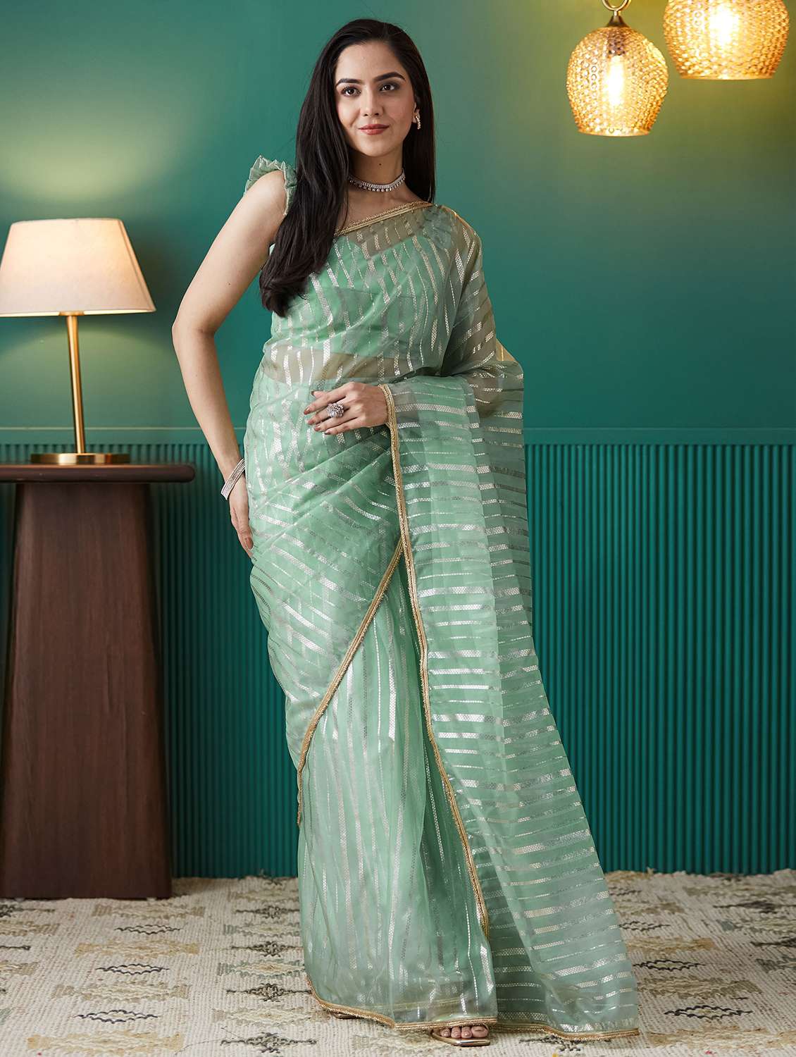 women self designed ready to wear saree with blouse