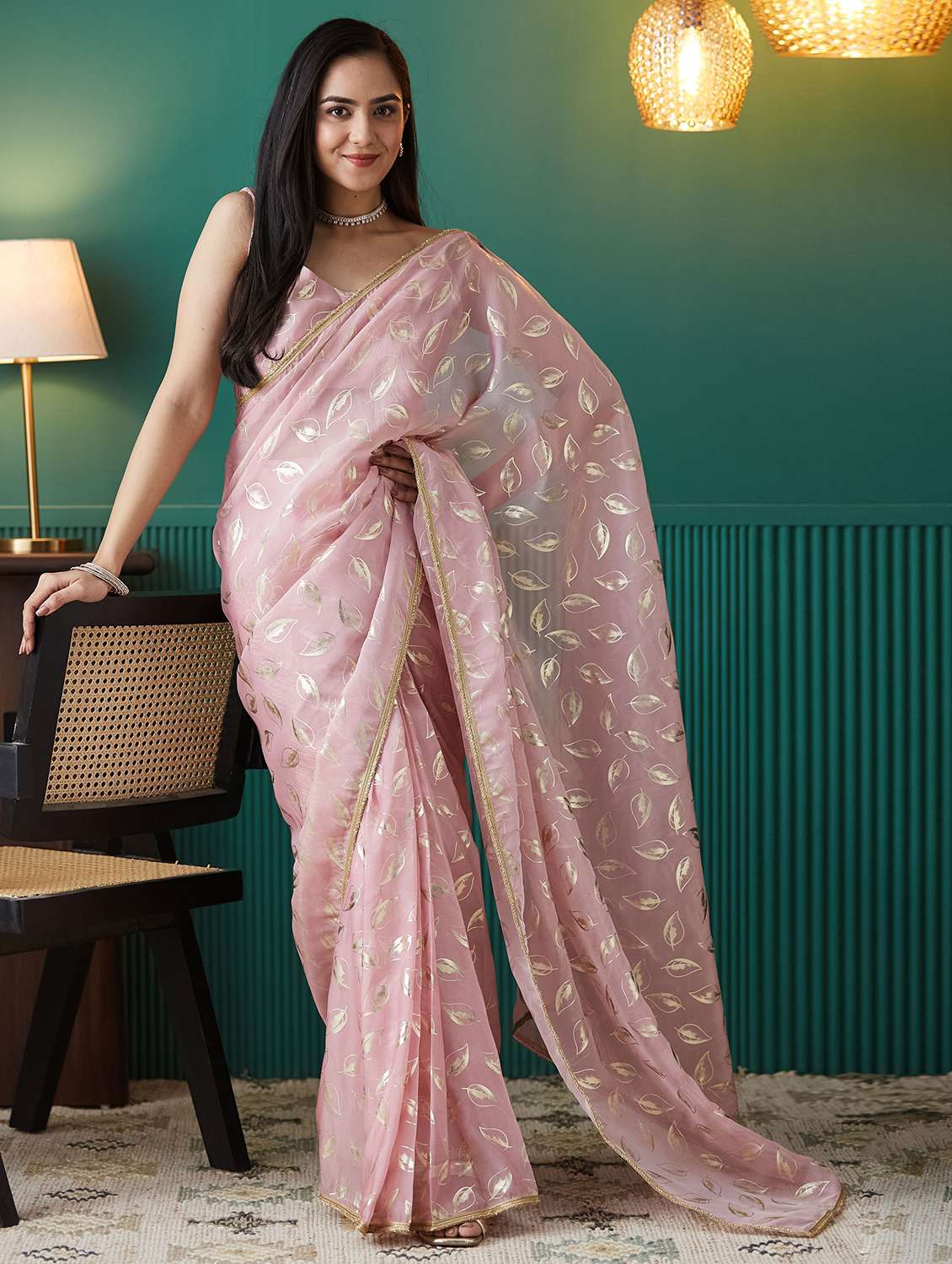 women printed ready to wear saree with blouse