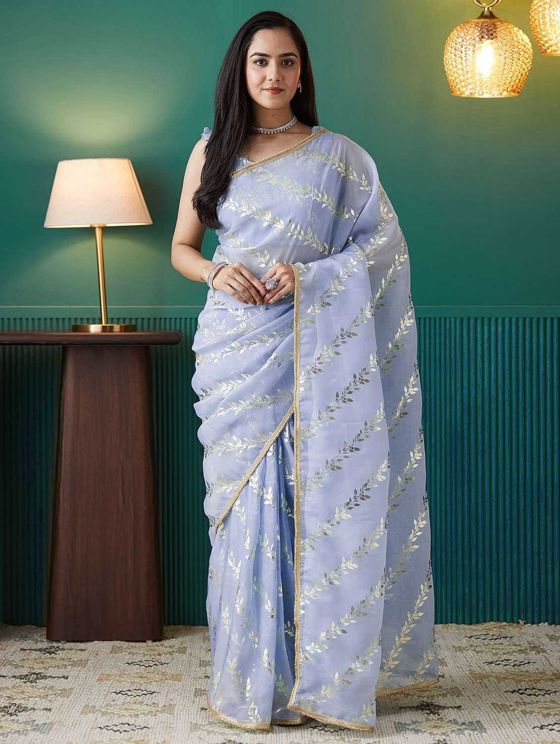 women printed ready to wear saree with blouse