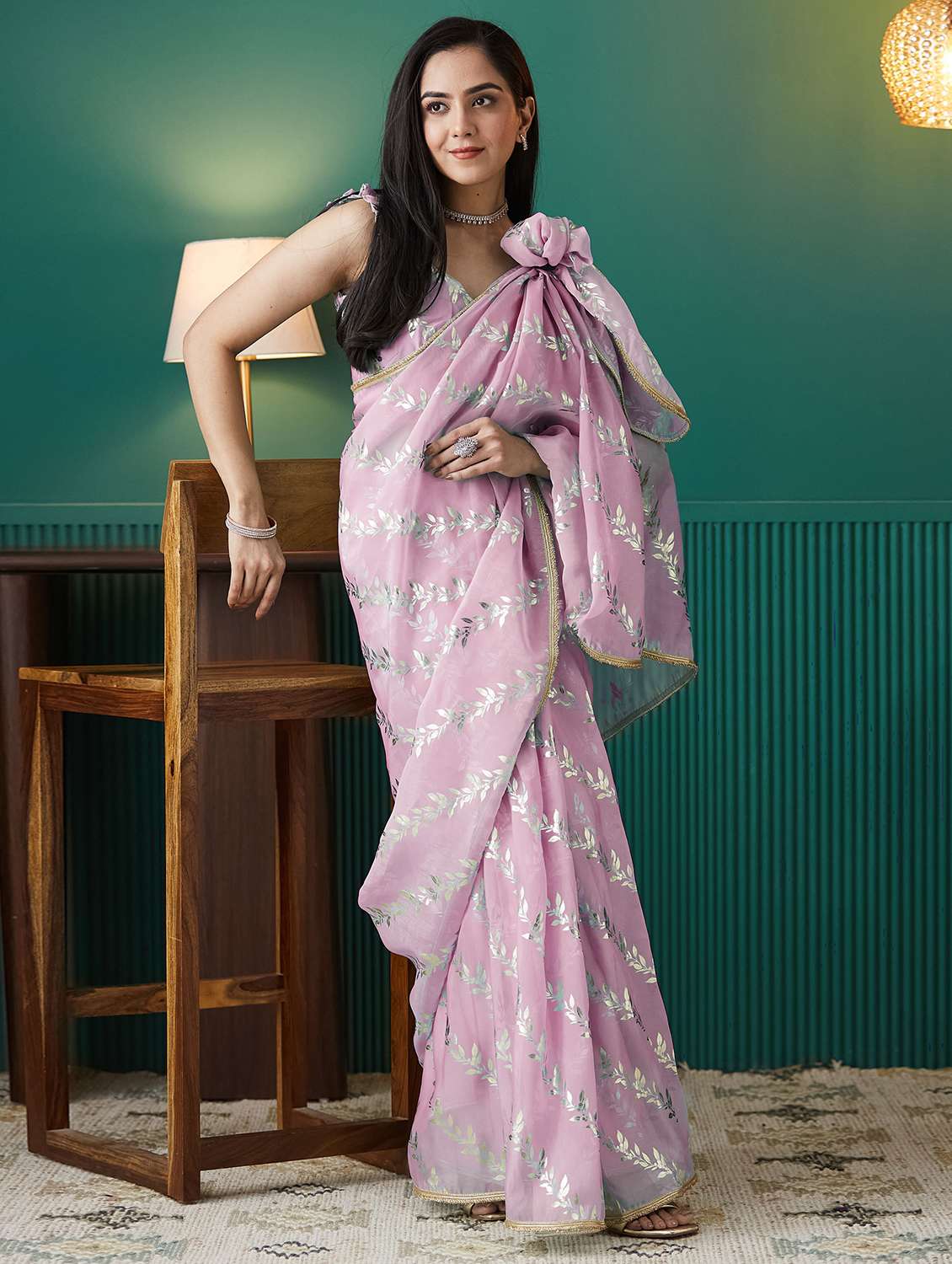 women printed ready to wear saree with blouse