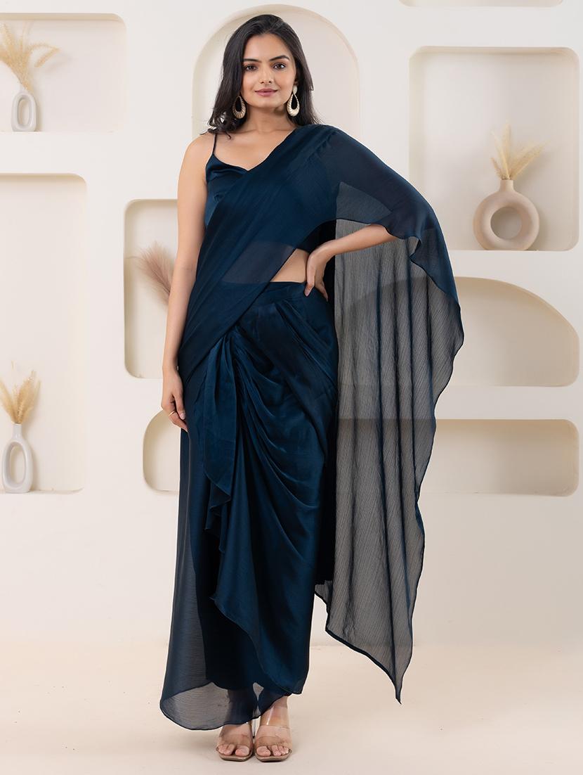 women solid ready to wear saree with blouse - 21911982 - Zoom Image - 0