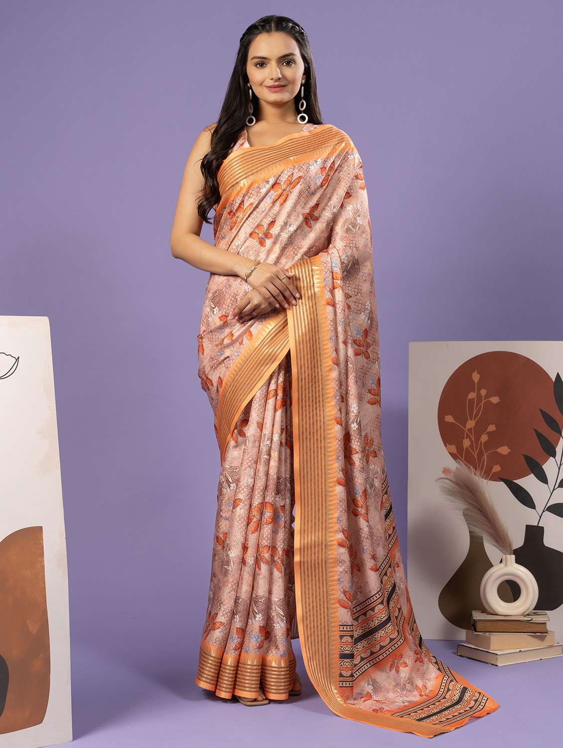 women floral printed ready to wear saree with blouse