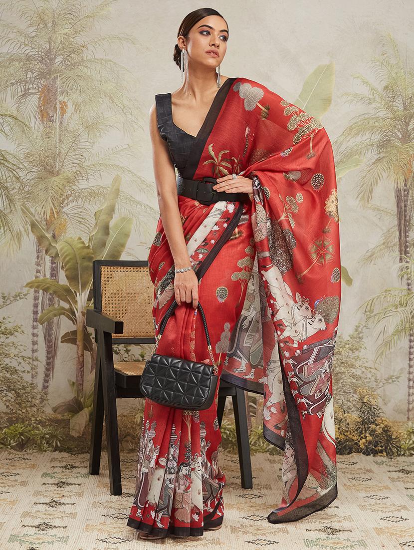 women printed casual wear saree with blouse