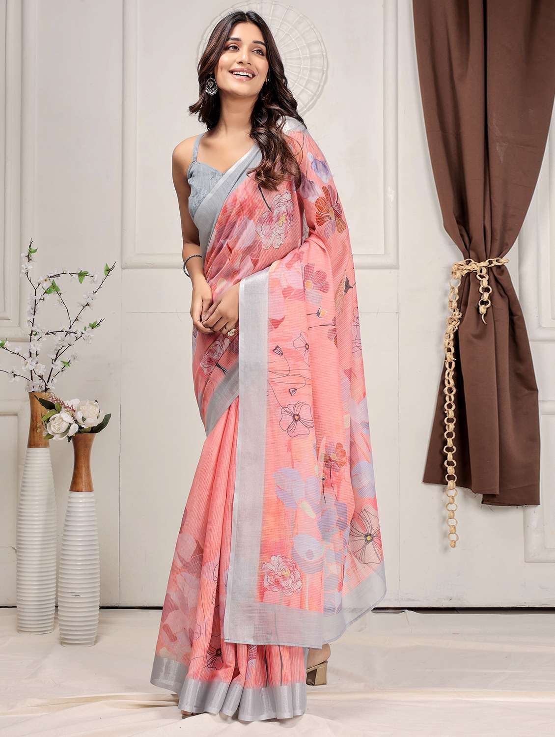 women printed casual wear saree with blouse