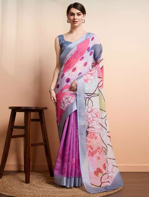 women printed casual wear saree with blouse - 21912129 - Standard Image - 0
