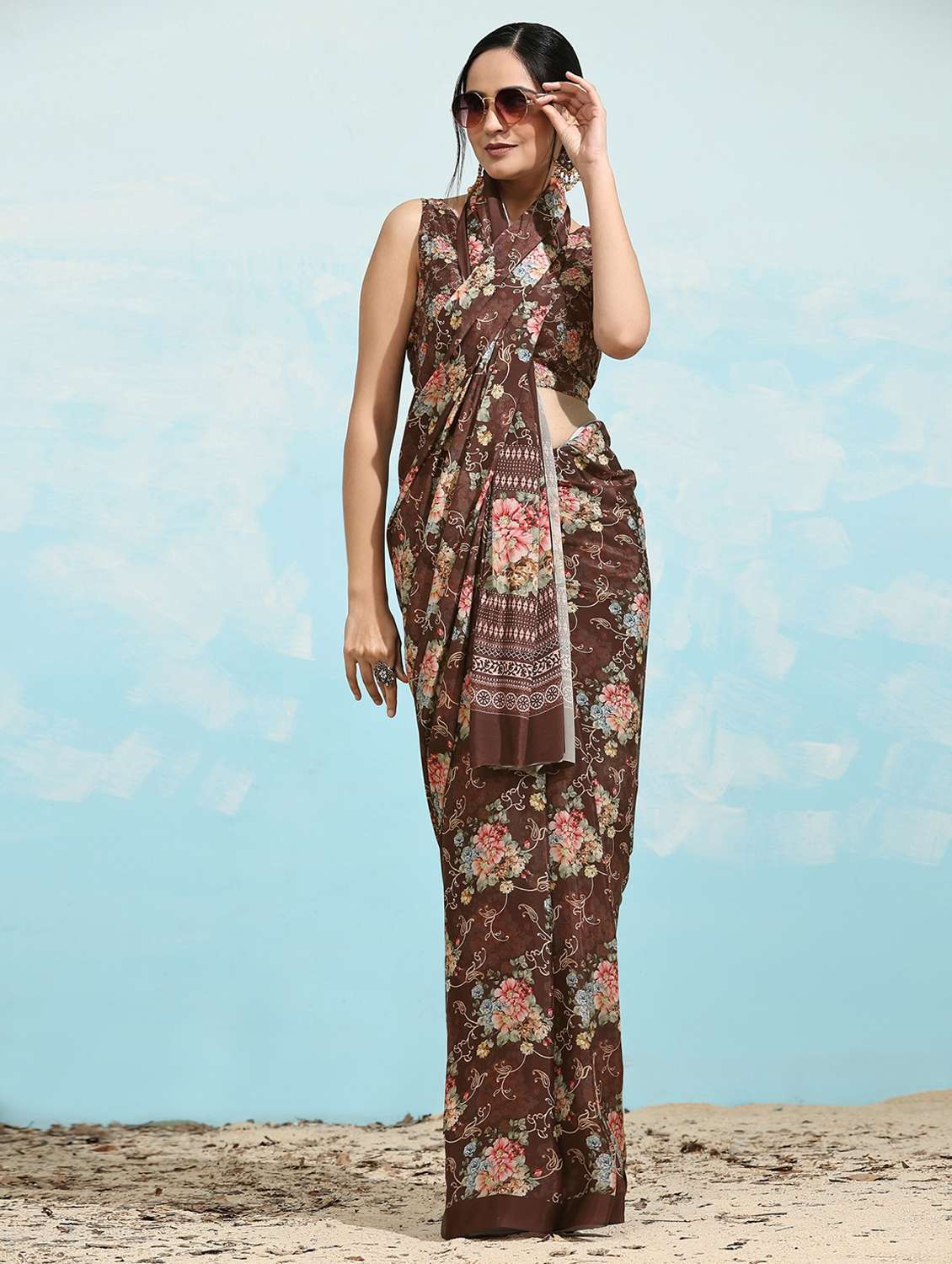 women printed casual wear saree with blouse