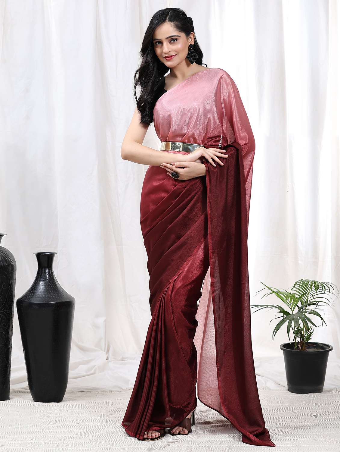 women ombre printed ready to wear saree with blouse