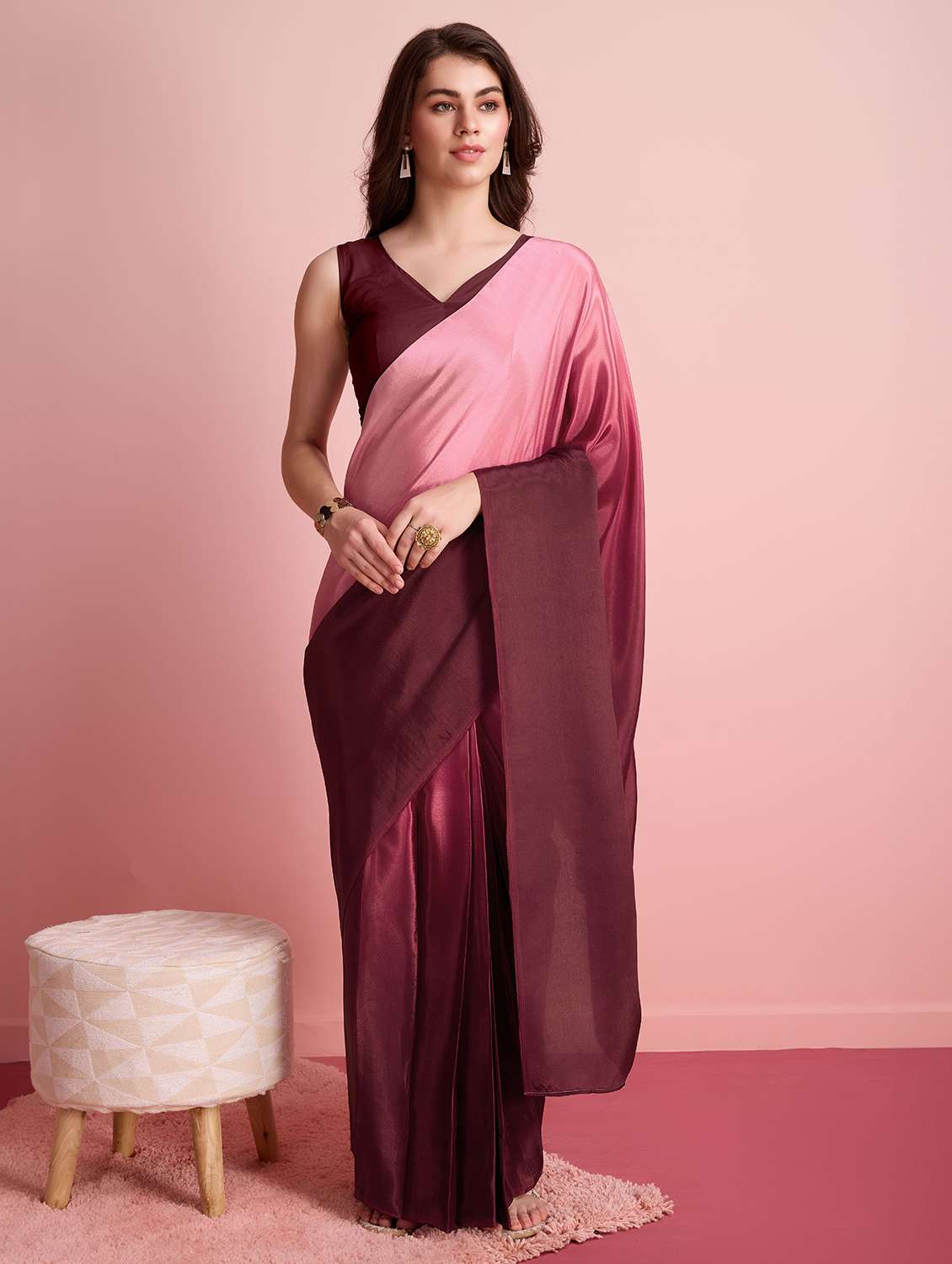 women ombre printed ready to wear saree with blouse