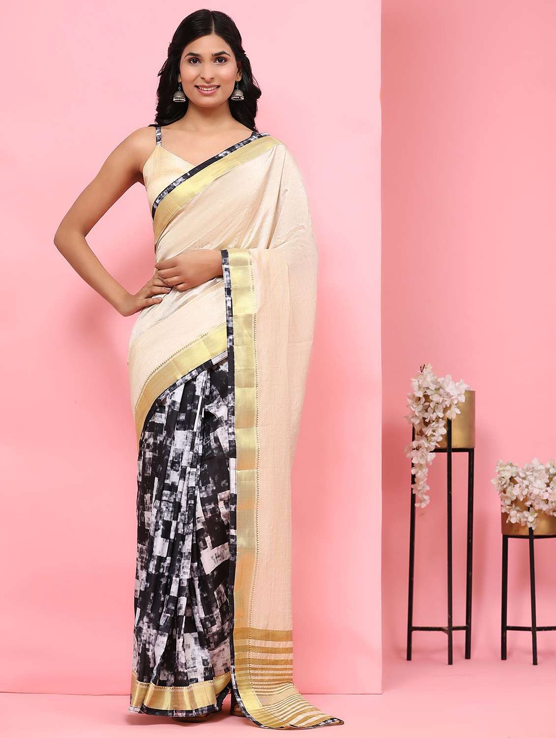 women printed half & half saree with blouse - 21912270 - Zoom Image - 0