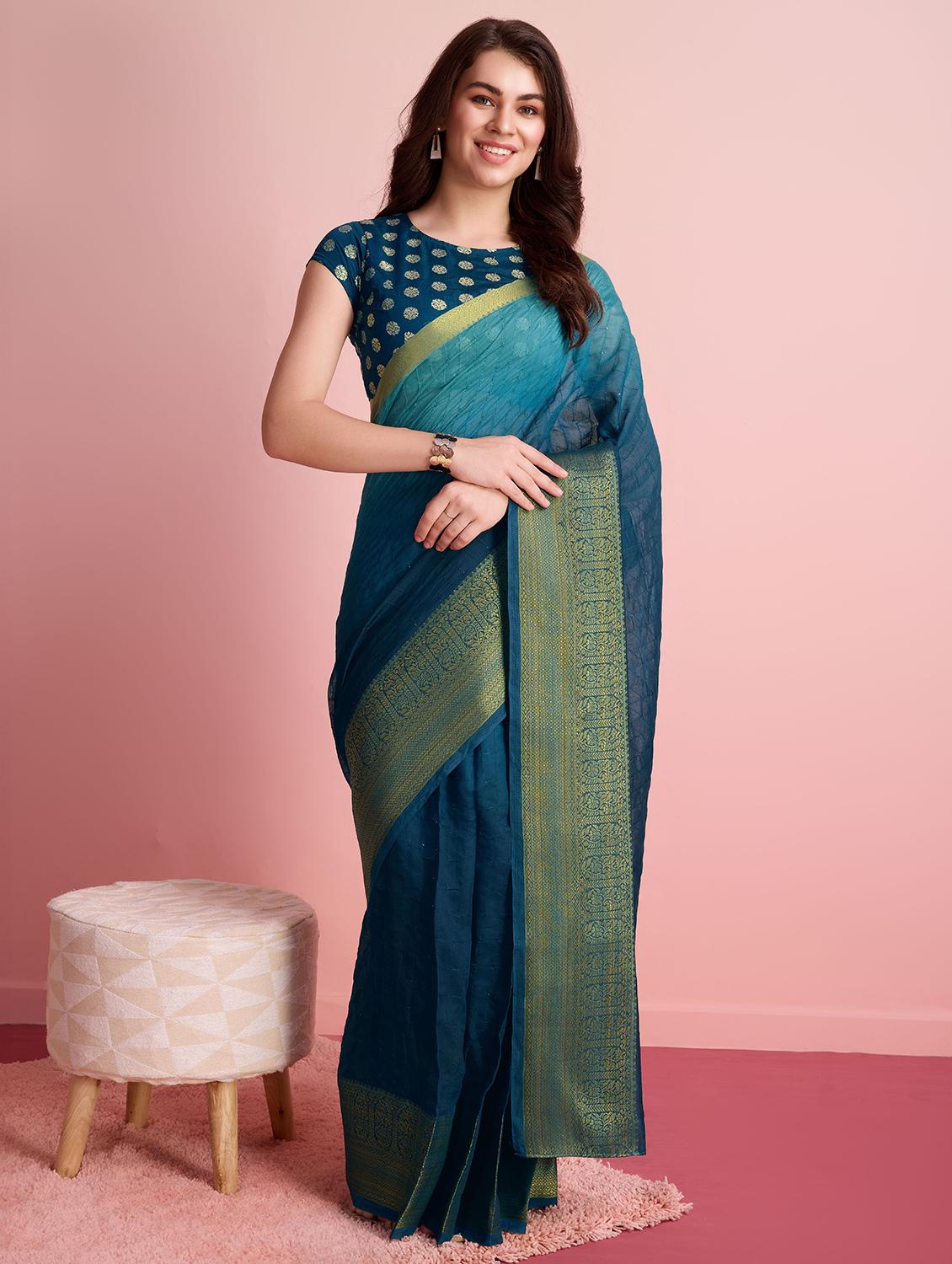 women blue ready to wear saree with blouse - 21912281 - Zoom Image - 0