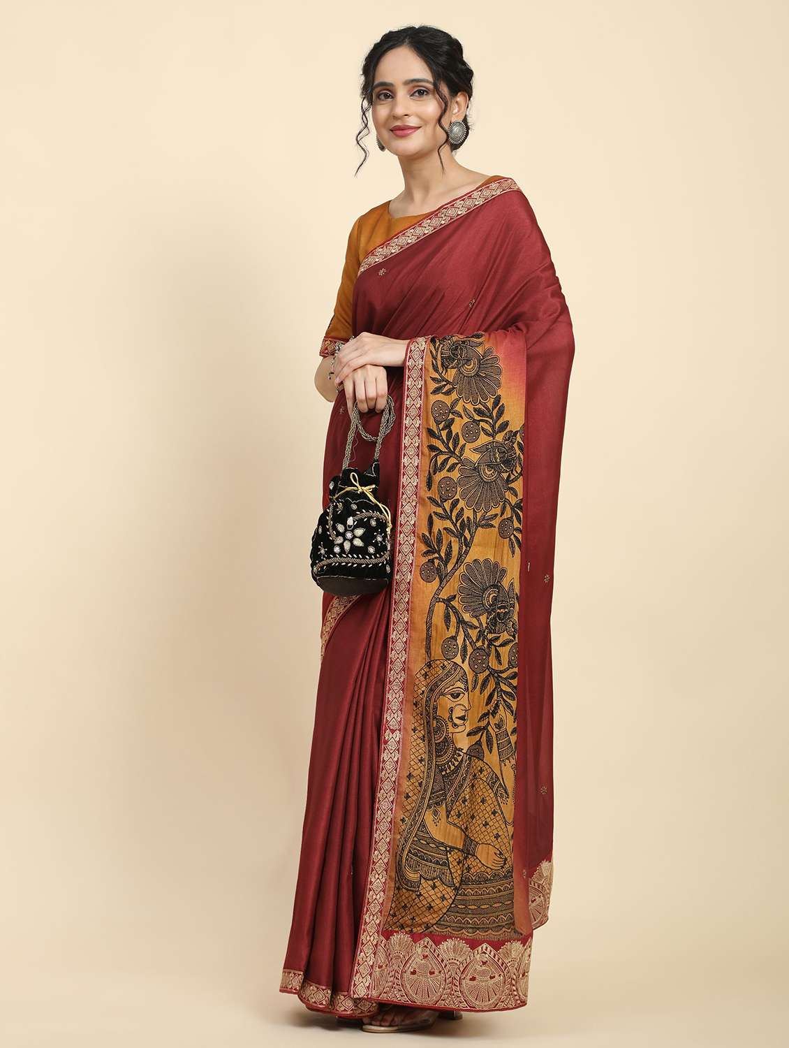 women maroon embroidered saree with blouse - 21912295 -  Standard Image - 1