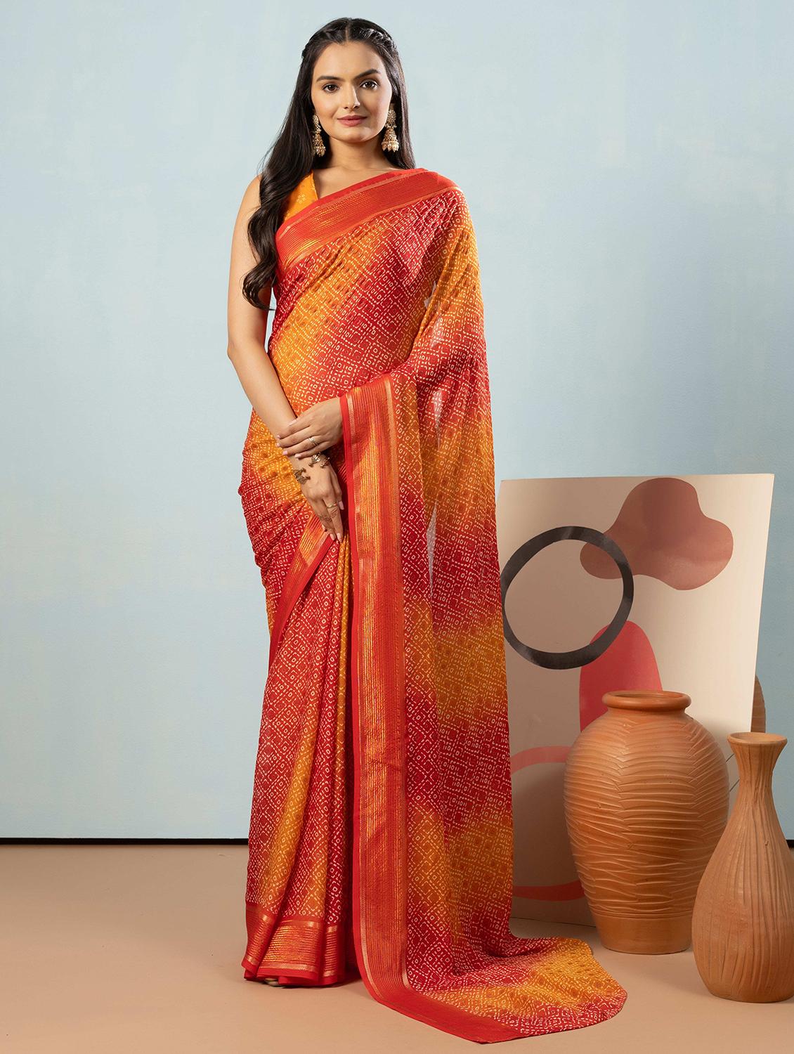women printed casual wear saree with blouse