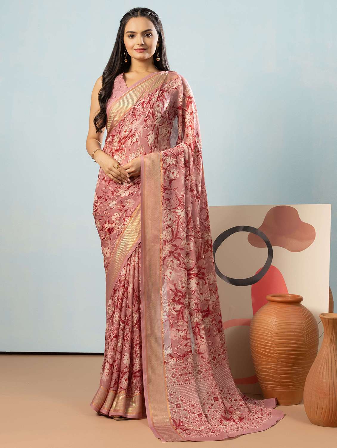 women printed casual wear saree with blouse