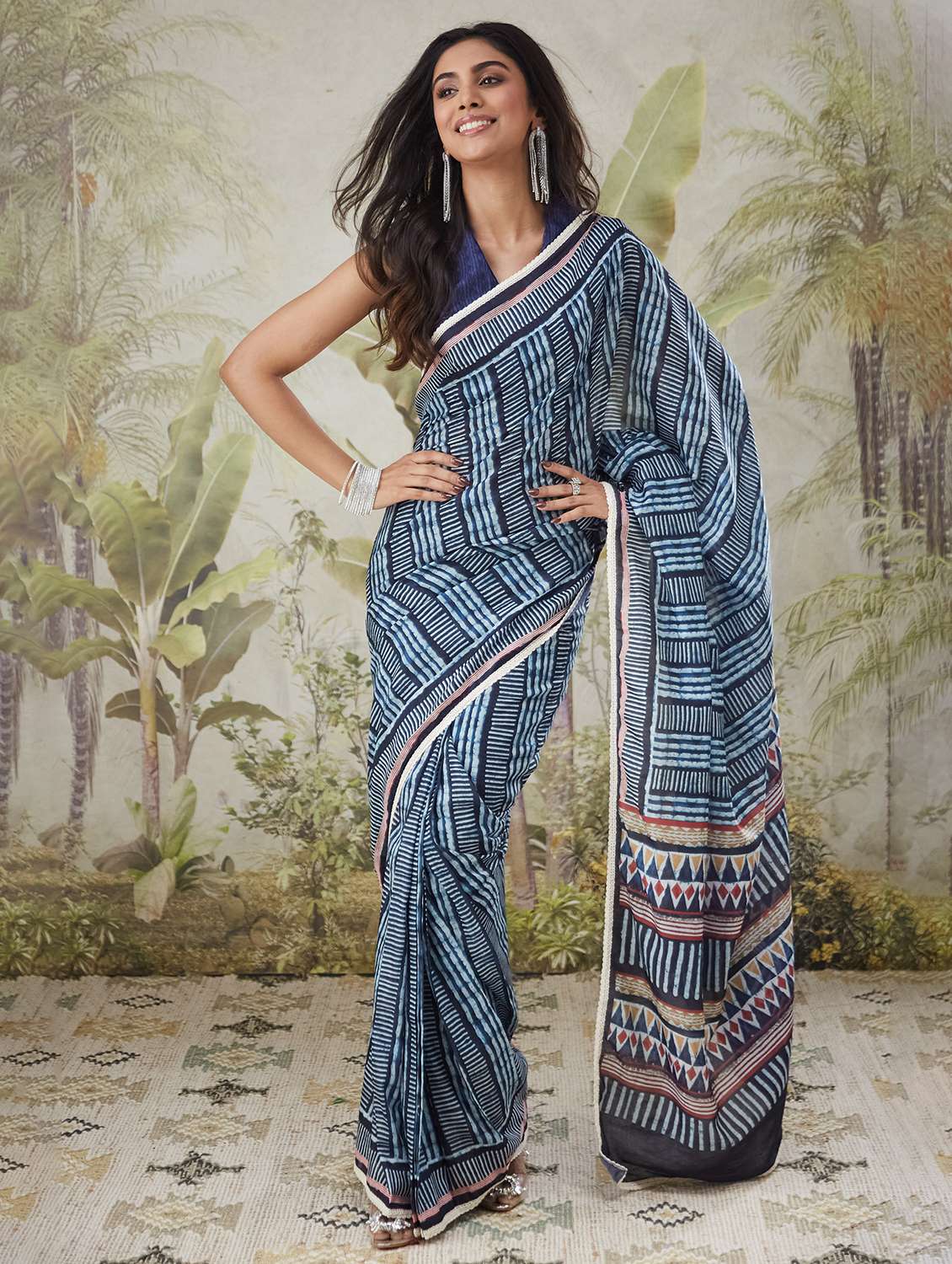 women printed ready to wear saree with blouse