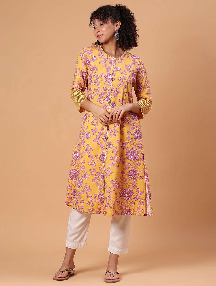 women floral printed three quarter sleeve a-line kurta - 21912451 -  Standard Image - 1
