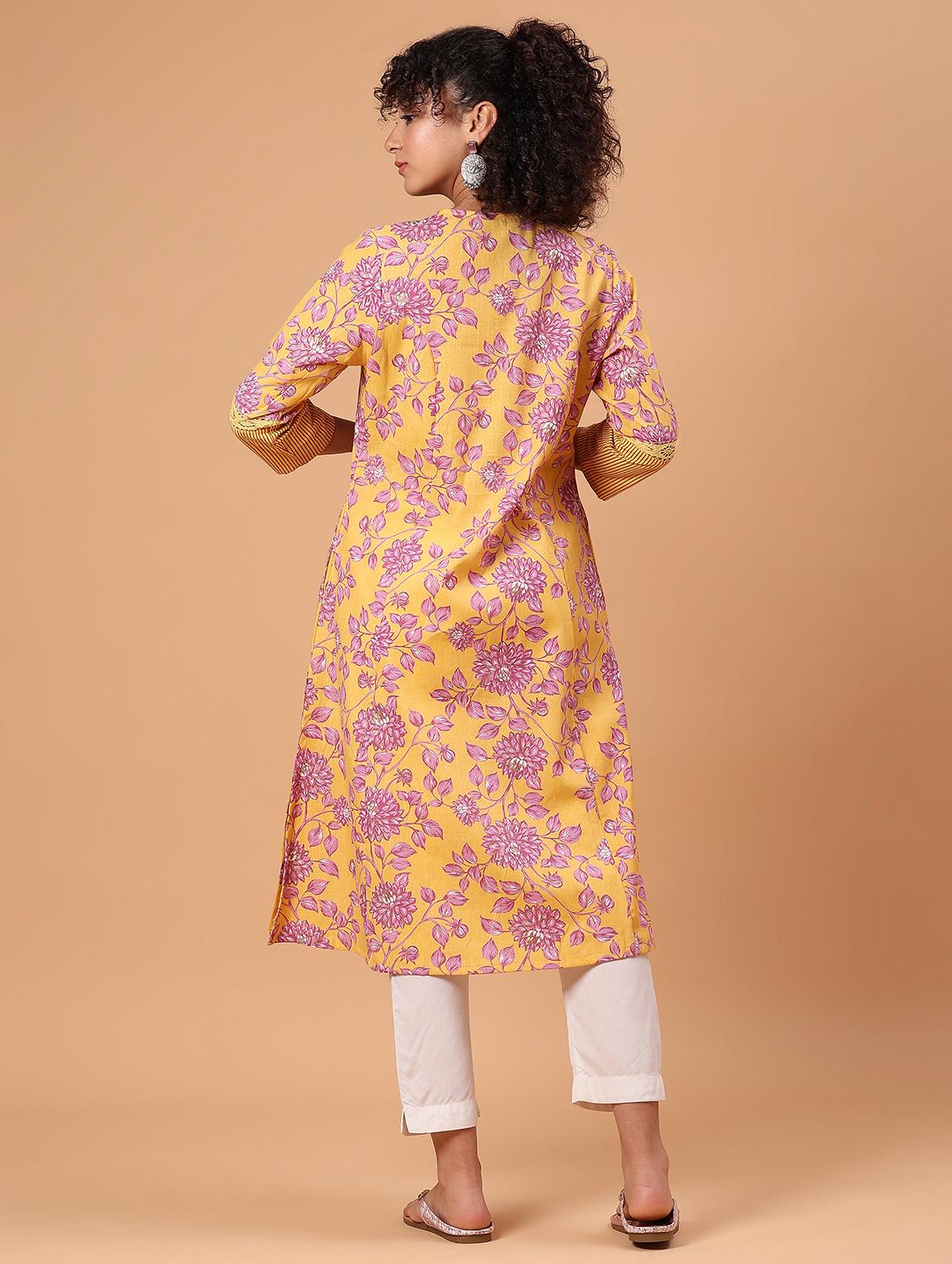 yellow cotton flex kurta - 21912451 - Standard Image - 4