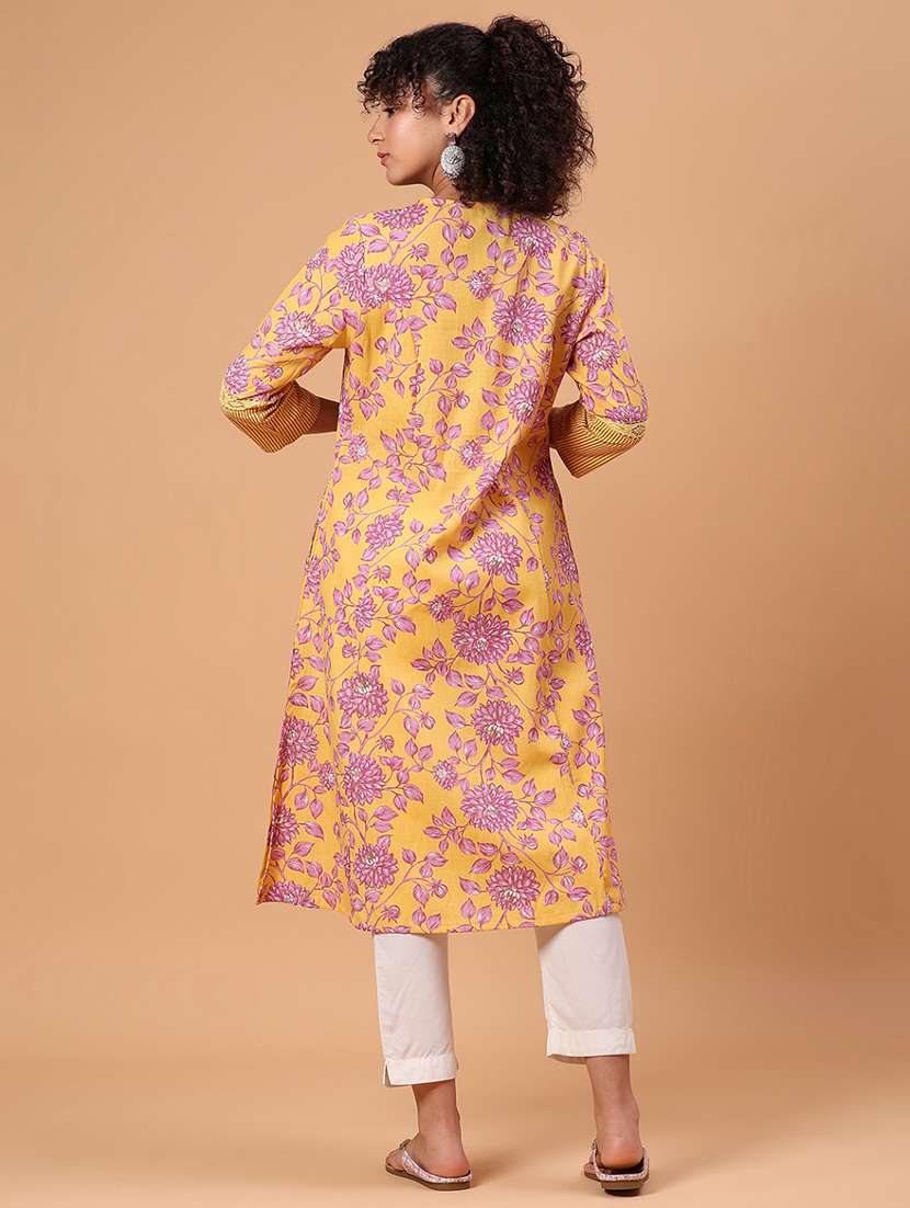 women floral printed three quarter sleeve a-line kurta - 21912451 -  Standard Image - 4