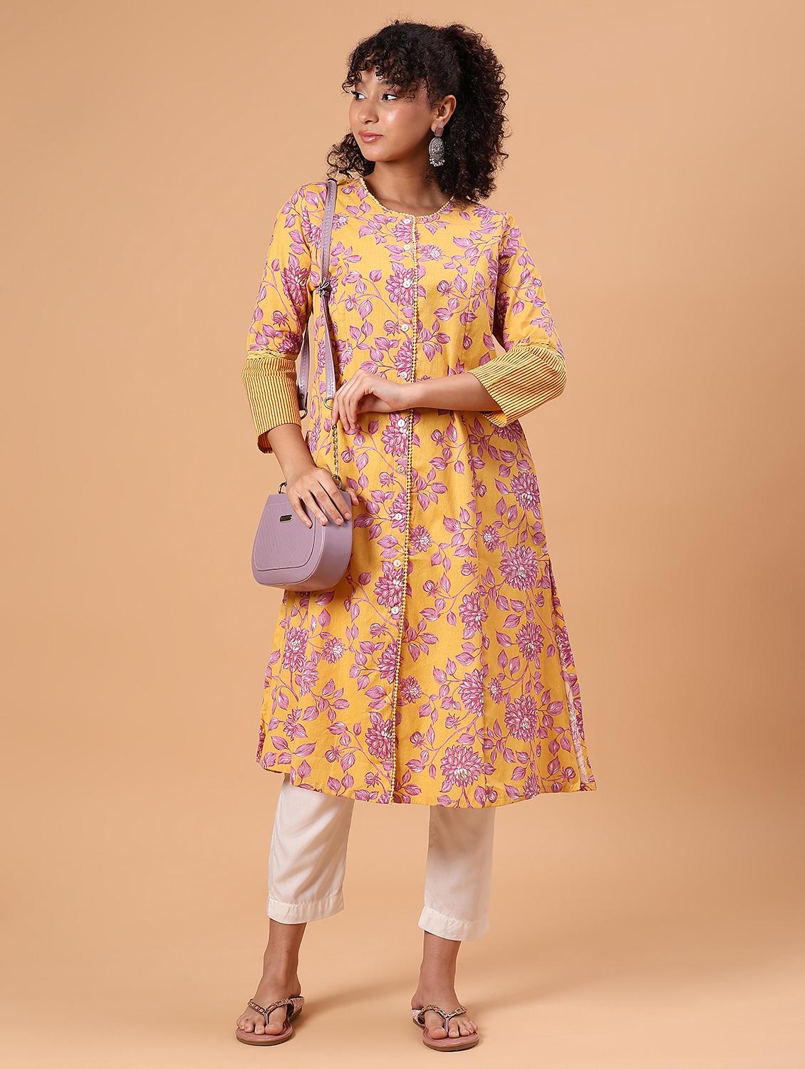 yellow cotton flex kurta - 21912451 - Standard Image - 6