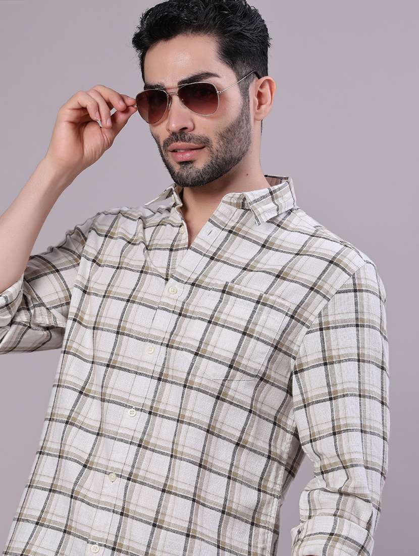 men checkered collared long sleeve shirt - 21912454 - Standard Image - 4