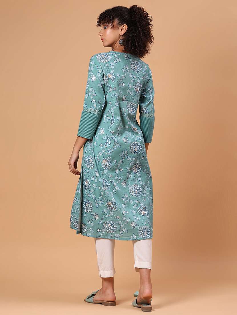 women floral printed three quarter sleeve a-line kurta - 21912483 - Standard Image - 4